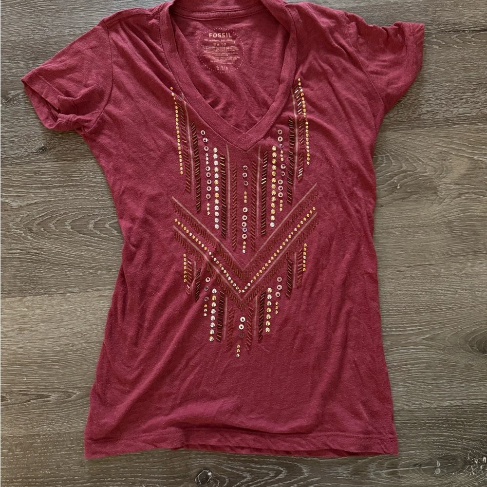 Fossil Women's Red V-Neck Top